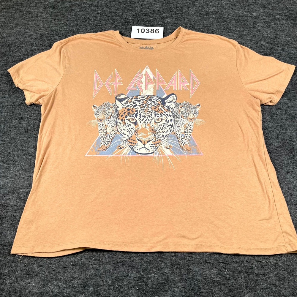 Def Leppard T Shirt Womens 2XL Orange Cotton Epic Rights Cheetah Concert Graphic